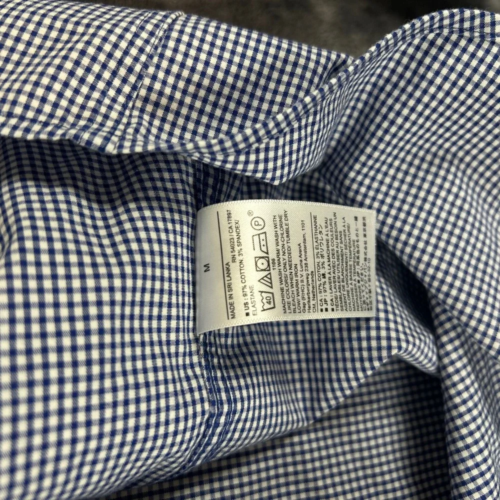Banana Republic Button Down Mens M Blue Gingham Wrinkle Resistant‎ Slim Fit